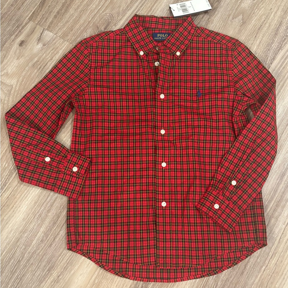 Polo by Ralph Lauren Red‎ and Blue Plaid Boy's Shirt Size 7